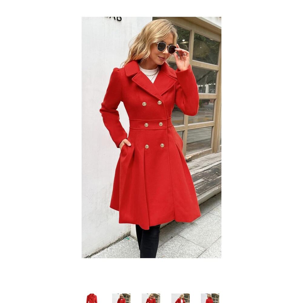 GRACE KARIN Women Lapel Double-Breasted Trench Coat Jacket Teal Red XL / New!! - Picture 5 of 16